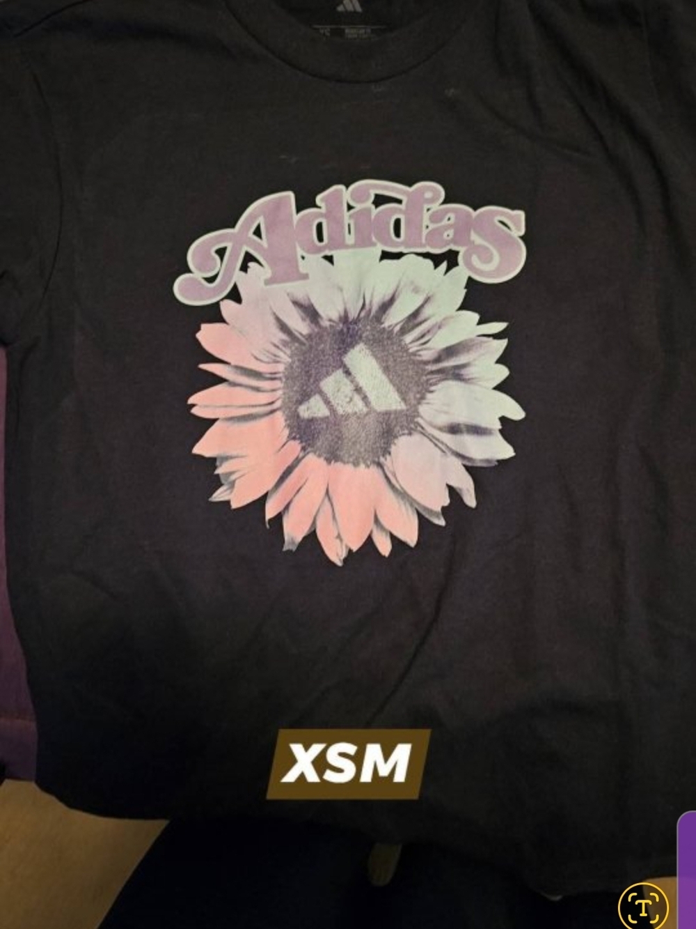 adidas Black Tee with Pink Sunflower Logo
